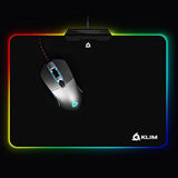 KLIM RGB Gaming Mouse Pad - Large LED USB Black Hard Surface Gamer Mousepad - Chroma Lighting Effects - LED Lights Up - 13.7 x 10.3 x 0.4 inches - Ergonomic