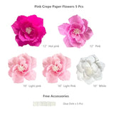 5 Pcs Pink Paper Flowers Tissue Wall Décor for Wedding, Birthday, Baby Shower