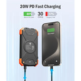 10,000mAh Solar Power Bank, 20W Wireless Charger with USB C & Dual Flashlight