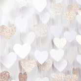 Champagne-Gold Milky-White Birthday Party-Decorations Heart-Garland - 52Ft Wedding Hanging Streamers Banner,Bachelorette Engagement Romantic Special Night Baby Bridal Shower Backdrop Decor