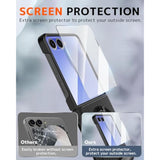 Compatible With Magsafe For Samsung Galaxy Z Flip 7 Case With Camera Screen Protector,Leather Full Body Hinge Protective Wireless Charging Cover For Samsung Z Flip 7 Case With Kickstand Black