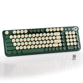 Bluetooth Wireless Computer Keyboard, Colorful 99 Round Keys Retro Membrane Keyboard With Click Typing Feel, Power Switch, Ideal Gift For Office, Home (Milk Dark-Green)