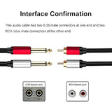 2 X 6.35 Mm To 2Rca Cable,Dual 1/4 Inch Ts Stereo Jack Male To 2 Rca Male Ster