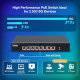 8 Port 10G Poe Switch Unmanaged, 8 X 10G Base-T Poe Ports, Ieee802.3Af/At, 110W Built-In Power, Compatible With 1G/2.5G/5G/10G, Metal Case, Rackmount/Wall Mount 10Gbe Network Switch
