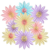 9 Pcs Pastel Paper Flower Decorations,Yellow,Pink And Purple Pastel Party Decorations,Sunflower Folding Paper Fans,Classroom Decoration Paper Floral Backdrop Decor Paper Fans Decoration