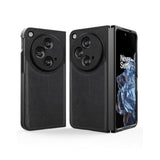 OnePlus Open Genuine Leather and Hard Polycarbonate Bumper Phone Case - Black