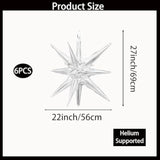 6pcs 27 Inch Silver Explosion Balloons 14-Pointed Star Foil for Party Decor