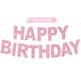 Pink Happy Birthday Banner, Pre-Strung Party Decorations for Women & Kids