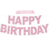 Pink Happy Birthday Banner, Pre-Strung Party Decorations for Women & Kids