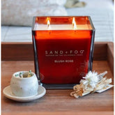 57Oz Scented Soy Wax Blend Glass Candle Made With Essential Oils (Blush Rose)