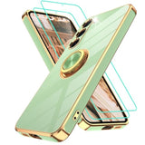 Samsung Galaxy S23 Plus Case with 2Pcs Screen Protector, 360° Rotation Ring Holder Magnetic Kickstand, Plating Gold Edge Soft TPU Shockproof Protective Cover for S23 Plus, Pea Green