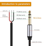 2-Pack 12.5Inch Replacement 6.35Mm Male Plug To Bare Wire Open End Trs 3 Pole Stereo 1/4" 6.35Mm Plug Jack Connector Audio Cable For Microphone Speaker Cable Repair