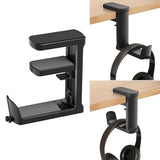 Headphone Hook - Adjustable Clamp-on Headphone Holder, Under Desk Gaming Headset Holder Mount Hook with Rotating Clamp (Black)