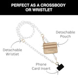 Clip And Go Phone Chain With Pouch (White - Gold Pouch) – Stylish Phone Lanyard Crossbody With Wallet For Women, Hands-Free Carrying And Adjustable Crossbody Chain Strap