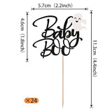 24 Pack Ghost Baby Boo Cupcake Toppers Glitter Spooky Little Boo Cupcake Picks For Halloween Theme Baby Shower Kids Boys Girls Birthday Party Cake Decorations Supplies Black