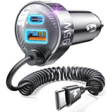 65W USB-C Car Charger, Fast PD & QC3.0 for iPhone 15, iPad, Samsung, Android