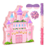 Princess Castle Pinata - Cute Pink Castle Pinata with Blindfold and Bat for Girls Birthday, Baby Shower, Cinco De Mayo Mexican Fiesta Events, Girls Children’s Day Princess Themed Party Favors