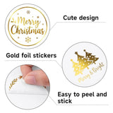 Merry Christmas Stickers - 2 Inch 120Pcs Gold Foil Holiday Stickers Merry And Bright Sticker Large Round Christmas Tree Snowflake Snowman Labels For Envelope Seals Cards Ornaments (White)