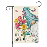 Hello Spring Gnome Garden Flag 12X18 Double Sided Burlap Butterfly Floral Garden Yard Banner For Summer Rustic Seasonal Outside Outdoor House Decoration (Only Flag)