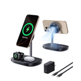 Baseus 3 in 1 Wireless Charger Stand, Qi2 Certified 15W Cooling Magnetic Charging Station, MagSafe-Compatible iPhone Charger for iPhone12-15 Series, Apple Watch, AirPods - 45W Adapter Included