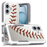 Case for iPhone 16, Baseball Sports Pattern Shock-Absorption Hard PC and Inner Silicone Hybrid Dual Layer Armor Defender Case for iPhone 16