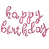 Happy Birthday Banner, Cursive Balloons, Light Pink Mylar Foil Birthday Balloons For Kids And Adults