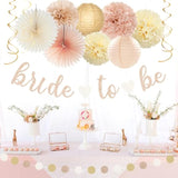 Champagne Gold Fall Bridal Shower Decor 36Pcs Banner, Lanterns, Pom Poms & More