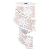 Snowflake Wired Edge Ribbon 2.5 Inch Winter White Snowflake Ribbon Wit