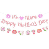 Glittery We Love Mom Happy Mother'S Day Banner With Heart Flowers Rose Gold Mothers Day Garland Banner Best Mom Ever Mom'S Day Party Fireplace Mantle Decorations Mother'S Day Photo Booth Props