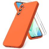 For Samsung Galaxy A16 4G/5G Case, 2 Pack Tempered Glass Screen Protectors, Soft Tpu Liquid Silicone Case, Shockproof Rubber Silicone Gel Shell-Orange