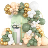 153Pcs Sage Green Balloon Garland Arch Kit, Different Sizes 18 12 10 5 Inch Green Blush Gold Latex Metallic Confetti Gold Balloons For Birthday Baby Shower Wedding Safari Forest Decorations