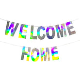 Pre-Strung Holographic Welcome Home Banner Decorations Sign, Iridescent Hanging Bunting String Flag Garland For Deployment Homecoming, Graduation Ceremony, Family Reunion, Military Homecoming Party