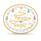 50 Pcs 10" X 12" Merry And Bright Disposable Paper Plates - Large Serving Dishes For Christmas, Xmas, Winter Holiday, Kitchen, Dinner Party Supplies