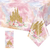 1 Pack Princess Tablecloths Birthday Decorations,Plastic Pink Rose Castle Table Cloth For Parties,Disposable Rectangle Floral Table Cover For Baby Shower Girls Birthday Party Supplies,54X108 Inch