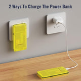 Portable Power Bank, Slim 10000Mah Portable Charger, Usb C Fast Charging External Battery Pack With Built-In Ac Wall Plug, Three Cables Compatible With Iphone Samsung Tablet Etc (Yellow)
