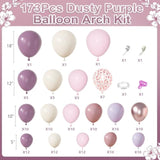 173Pcs Dusty Purple Balloon Arch Garland Kit, Double-Stuffed Pink White Sand Lavender Lilac Light Purple Rose Gold Confetti Balloons For Baby Bridal Shower Wedding Birthday Party Decorations