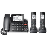 Link2Cell Expandable Corded Cordless Phone With Digital Answering System & Smart Call Blocker, One Corded Base Unit And Two Cordless Handsets Black - Kx-Tgf882B