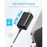 Anker 67W USB C Charger, 3 Port PIQ 3.0 Compact and Foldable Fast Charger for MacBook Pro, iPad, Galaxy, iPhone and More (5FT USB-C Cable Included)