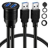 2 Ports Dual Usb 3.0 Male To Usb 3.0 Female Aux Flush Mount Car Mount Extension Cable For Car Truck Boat Motorcycle Dashboard Panel 1Ft