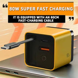 3 In 1 Charger,80 Watt All In One Charger Scalable 80W Max Fastcharger Module With Type-C Cable And 2 Usb Ports, For Phones,Tablets?Yellow?