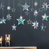 Iridescent Star Garland Decorations Holographic Hanging Star Party Decoration Galaxy Birthday Decor Ramadan Eid Twinkle Star Banner Backrop Alien Space Celestial Theme Party Supplies