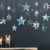 Iridescent Star Garland Decorations Holographic Hanging Star Party Decoration Galaxy Birthday Decor Ramadan Eid Twinkle Star Banner Backrop Alien Space Celestial Theme Party Supplies