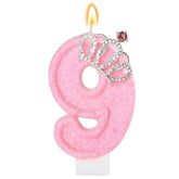 Pink Birthday Candle Crown Number 9 Candles Cake Candle,Pink Birthday Cake Topper Cupcake Decorations Party Decor For Girls And Women Anniversary Celebrations Supplies Favors