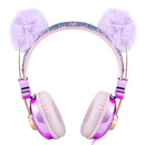 Kids Headphones for Girls, Cute Bear Ear Headphones with Microphone, 3.5mm Jack Wired Girls Headphones for School/Travel/iPad/Tablet (Purple)