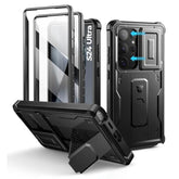 For Samsung Galaxy S24 Ultra Case With Builtin Slide Camera Cover & Screen Protector & Kickstand, Shockproof Rugged Case Fullbody Bumper Protective Cover For Galaxy S24 Ultra (2024),Black