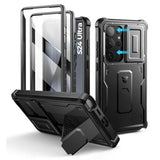 For Samsung Galaxy S24 Ultra Case With Builtin Slide Camera Cover & Screen Protector & Kickstand, Shockproof Rugged Case Fullbody Bumper Protective Cover For Galaxy S24 Ultra (2024),Black