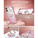 For Iphone 11 Case With Stand, Phone Case With Double Ring Kickstand, Women Girls Bling Luxury Glitter Clear Phone Case Cover Heart For Iphone 11, Rose Gold