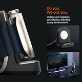 Spigen Rugged Armor Stand Designed for Apple Watch Charger Stand Compatible with Ultra 3/2/1 49mm, Series 11/10 46/42mm, 9/8/7 45/41mm, SE3/SE2/SE/6/5/4 44/40mm with Non-Slip Stable Base - Black