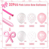 32 Pcs Pink Bow Balloons - Coquette Bows Party Decorations For Girls Birthday, Bachelorette, Bridal Engagement, Baby Shower
