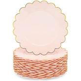 Pink Plastic Plates For Party, 50-Pack - 9 In Pink & Gold Glossy Scalloped Edge - Disposable Heavy-Duty Fancy Plates For Birthday & Baby Shower